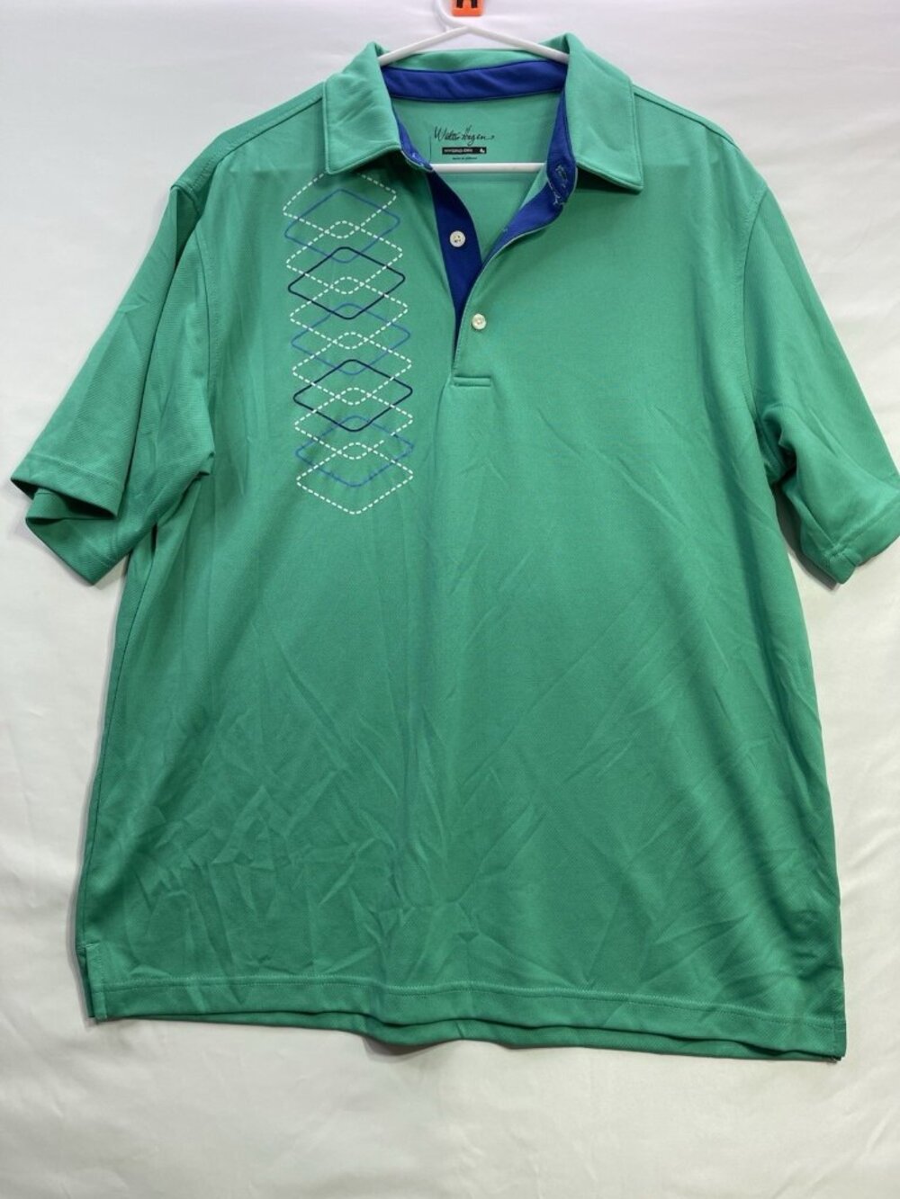 Walter Hagen Polo Green Shirt Mens L Geometric Stripe Design Performance Golf